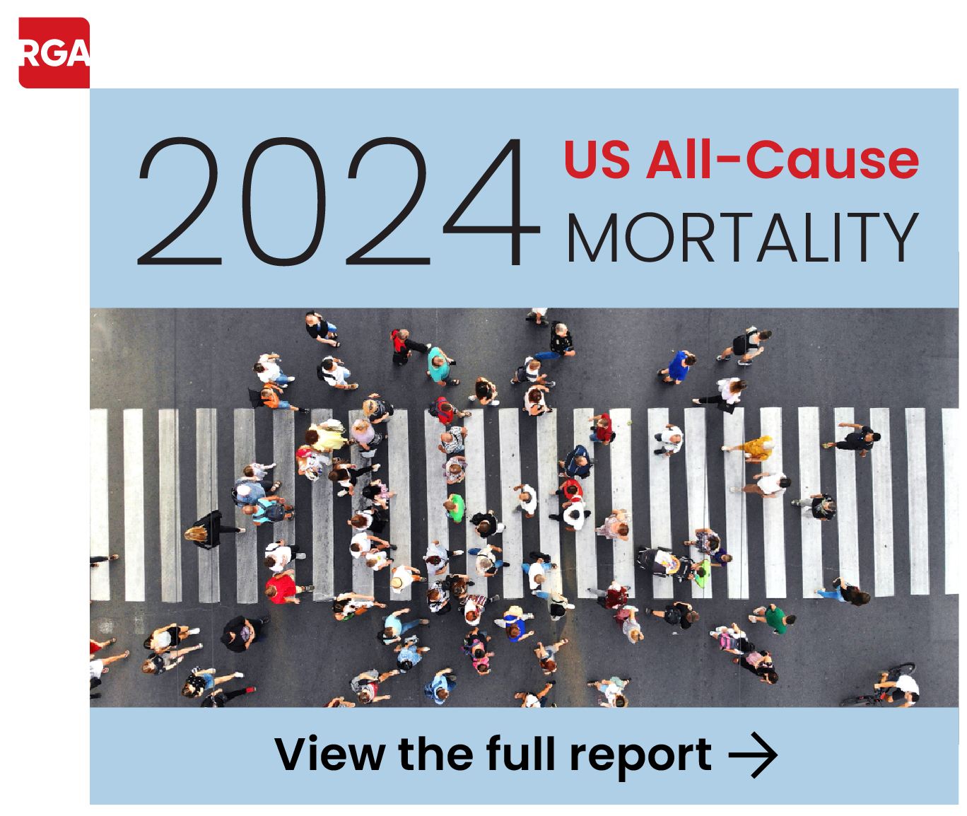 Aerial shot of city crosswalk full of people with link to US mortality eport