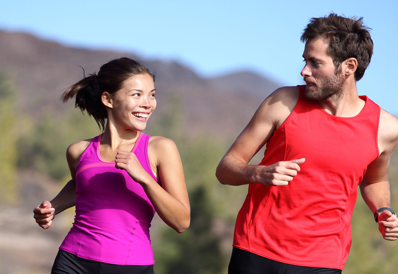 Woman and man running